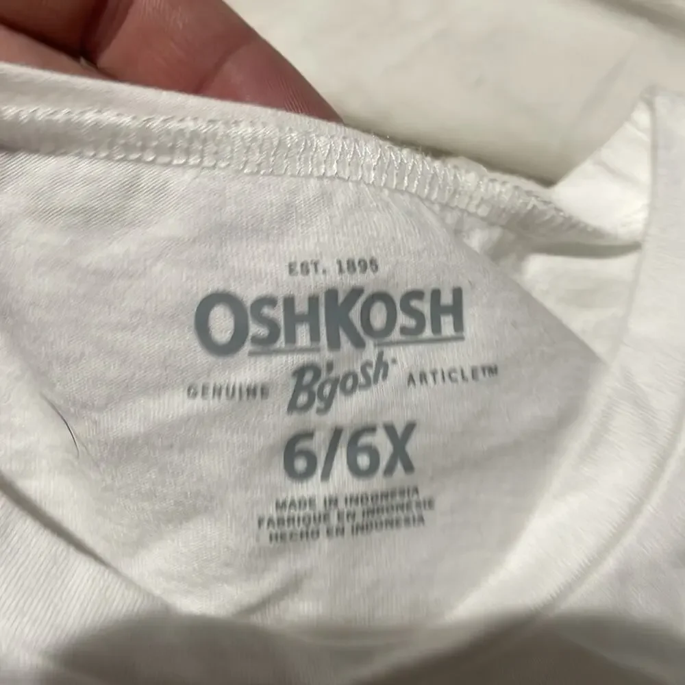 Oshkosh by gosh 6/6x white long sleeve offset ruffled hem t euc